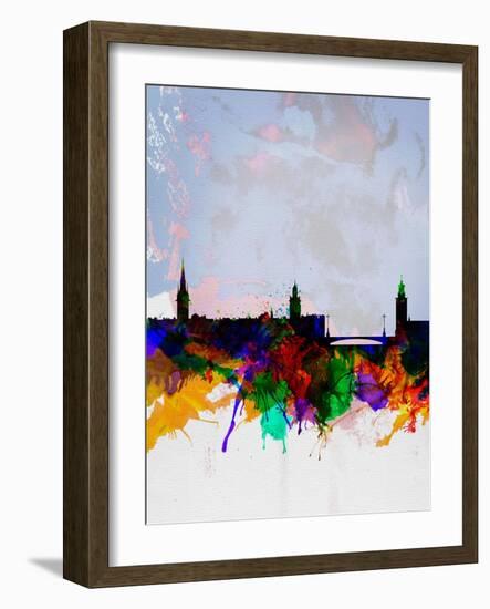 Stockholm Watercolor Skyline-NaxArt-Framed Art Print