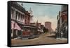 Stockton, California - Main Street View with Street Car-Lantern Press-Framed Stretched Canvas