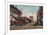 Stockton, California - Main Street View with Street Car-Lantern Press-Framed Premium Giclee Print