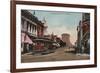 Stockton, California - Main Street View with Street Car-Lantern Press-Framed Premium Giclee Print
