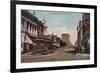 Stockton, California - Main Street View with Street Car-Lantern Press-Framed Premium Giclee Print