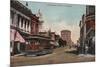 Stockton, California - Main Street View with Street Car-Lantern Press-Mounted Premium Giclee Print