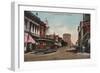 Stockton, California - Main Street View with Street Car-Lantern Press-Framed Art Print