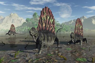 A Group of Sail-Backed Dimetrodons During Earth's Permian Period