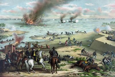 Civil War Print Showing the Naval Battle of the Monitor and the Merrimack