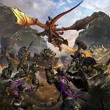Red Dragon and Orcs Attacking Royal Knights-Stocktrek Images-Art Print