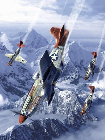 Tuskegee Airmen Flying Near the Alps in their P-51 Mustangs