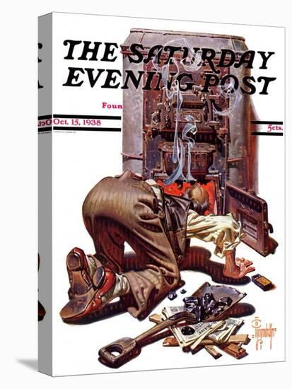 "Stoking the Furnace," Saturday Evening Post Cover, October 15, 1938-Joseph Christian Leyendecker-Stretched Canvas