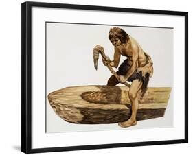 Stone Age Man Digging Out a Canoe-Peter Jackson-Framed Giclee Print