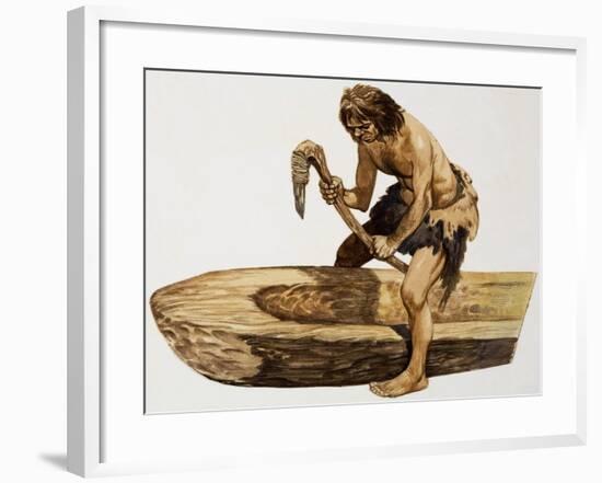 Stone Age Man Digging Out a Canoe-Peter Jackson-Framed Giclee Print