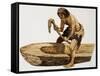 Stone Age Man Digging Out a Canoe-Peter Jackson-Framed Stretched Canvas