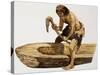 Stone Age Man Digging Out a Canoe-Peter Jackson-Stretched Canvas