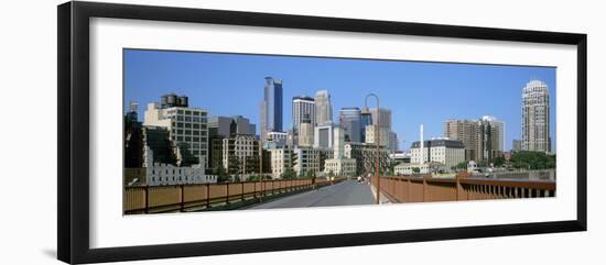 Stone Arch Bridge with Skyscrapers in the Background, Minneapolis, Minnesota, USA-null-Framed Photographic Print