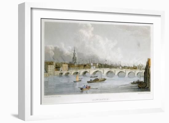 Stone Arched Bridge across the Tyne at Newcastle-Upon-Tyne, England, C1830-R Francis-Framed Giclee Print