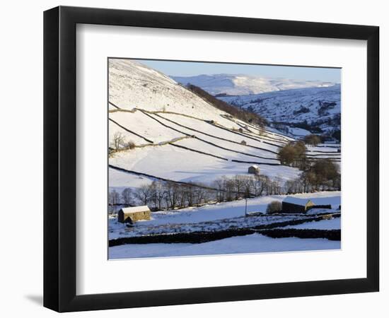 Stone Barns in a Winter Landscape, Swaledale, Yorkshire Dales National Park, North Yorkshire, Engla-Peter Richardson-Framed Photographic Print