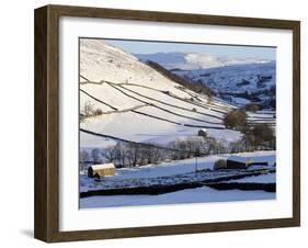 Stone Barns in a Winter Landscape, Swaledale, Yorkshire Dales National Park, North Yorkshire, Engla-Peter Richardson-Framed Photographic Print