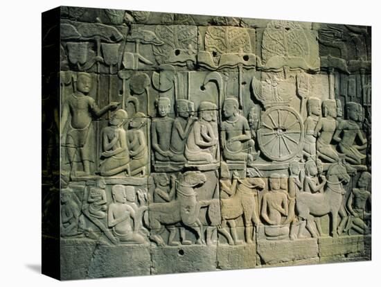 Stone Bas-Reliefs Depicting Scenes of Rural Life and Historical Events, Siem Reap, Cambodia-Gavin Hellier-Stretched Canvas