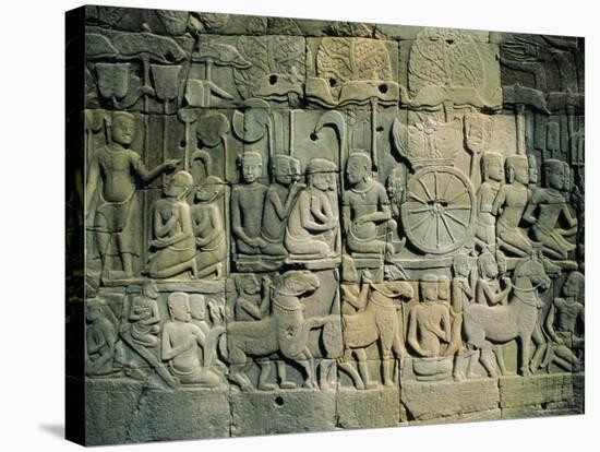 Stone Bas-Reliefs Depicting Scenes of Rural Life and Historical Events, Siem Reap, Cambodia-Gavin Hellier-Stretched Canvas