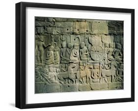 Stone Bas-Reliefs Depicting Scenes of Rural Life and Historical Events, Siem Reap, Cambodia-Gavin Hellier-Framed Photographic Print