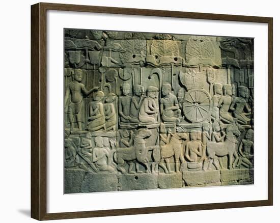 Stone Bas-Reliefs Depicting Scenes of Rural Life and Historical Events, Siem Reap, Cambodia-Gavin Hellier-Framed Photographic Print