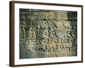 Stone Bas-Reliefs Depicting Scenes of Rural Life and Historical Events, Siem Reap, Cambodia-Gavin Hellier-Framed Photographic Print