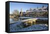 Stone Bridge and Cotswold Cottages in Snow, Lower Slaughter, Cotswolds, Gloucestershire, England-Stuart Black-Framed Stretched Canvas