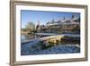 Stone Bridge and Cotswold Cottages in Snow, Lower Slaughter, Cotswolds, Gloucestershire, England-Stuart Black-Framed Photographic Print