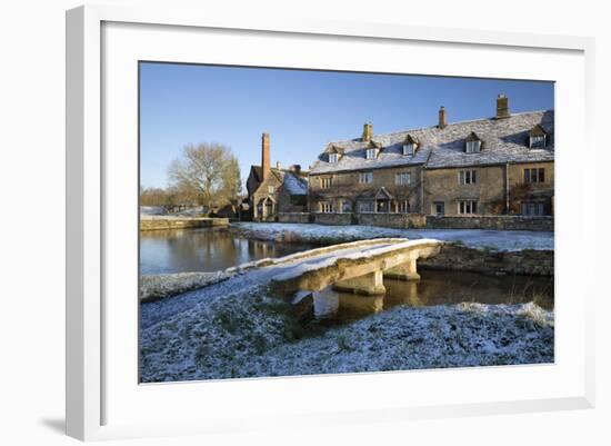 Stone Bridge and Cotswold Cottages in Snow, Lower Slaughter, Cotswolds, Gloucestershire, England-Stuart Black-Framed Photographic Print