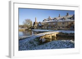 Stone Bridge and Cotswold Cottages in Snow, Lower Slaughter, Cotswolds, Gloucestershire, England-Stuart Black-Framed Photographic Print