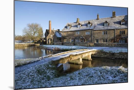 Stone Bridge and Cotswold Cottages in Snow, Lower Slaughter, Cotswolds, Gloucestershire, England-Stuart Black-Mounted Photographic Print