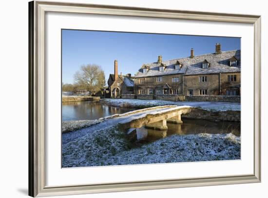 Stone Bridge and Cotswold Cottages in Snow, Lower Slaughter, Cotswolds, Gloucestershire, England-Stuart Black-Framed Photographic Print