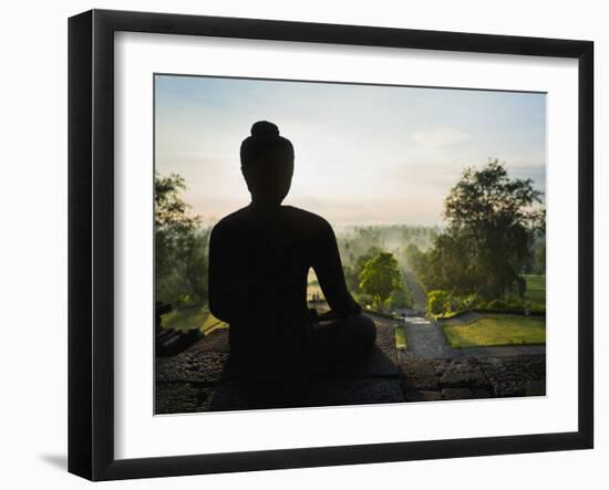 Stone Buddha Silhouetted at Sunrise, Borobudur Temple, UNESCO World Heritage Site, Java, Indonesia-Matthew Williams-Ellis-Framed Photographic Print