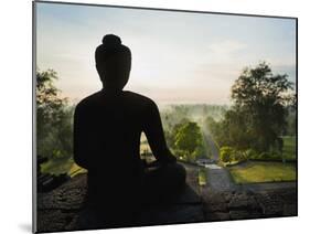 Stone Buddha Silhouetted at Sunrise, Borobudur Temple, UNESCO World Heritage Site, Java, Indonesia-Matthew Williams-Ellis-Mounted Photographic Print