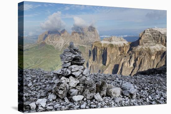 Stone Cairn on Sass Pordoi Mountain in the Dolomites Near Canazei-Martin Child-Stretched Canvas