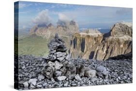 Stone Cairn on Sass Pordoi Mountain in the Dolomites Near Canazei-Martin Child-Stretched Canvas