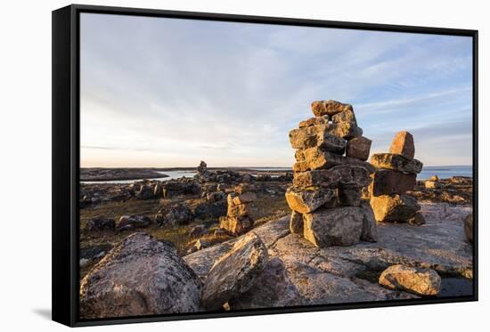 Stone Cairns in Arctic, Nunavut Territory, Canada-Paul Souders-Framed Stretched Canvas