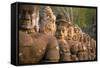 Stone Carved Statues of Devas on the Bridge to Angkor Thom in Angkor Complex, Siem Reap, Cambodia-mazzzur-Framed Stretched Canvas