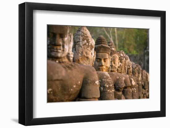 Stone Carved Statues of Devas on the Bridge to Angkor Thom in Angkor Complex, Siem Reap, Cambodia-mazzzur-Framed Photographic Print