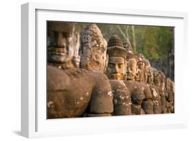 Stone Carved Statues of Devas on the Bridge to Angkor Thom in Angkor Complex, Siem Reap, Cambodia-mazzzur-Framed Photographic Print