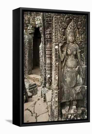 Stone Carving of Apsara at Angkor Wat, Cambodia-Paul Souders-Framed Stretched Canvas