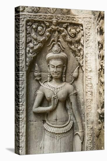 Stone Carving of Apsara at Angkor Wat, Cambodia-Paul Souders-Stretched Canvas