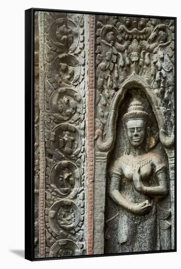 Stone Carving of Apsara at Angkor Wat, Cambodia-Paul Souders-Framed Stretched Canvas