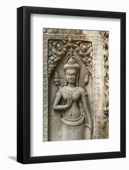 Stone Carving of Apsara at Angkor Wat, Cambodia-Paul Souders-Framed Photographic Print