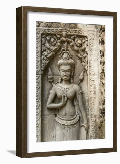 Stone Carving of Apsara at Angkor Wat, Cambodia-Paul Souders-Framed Photographic Print