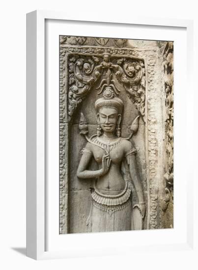 Stone Carving of Apsara at Angkor Wat, Cambodia-Paul Souders-Framed Photographic Print