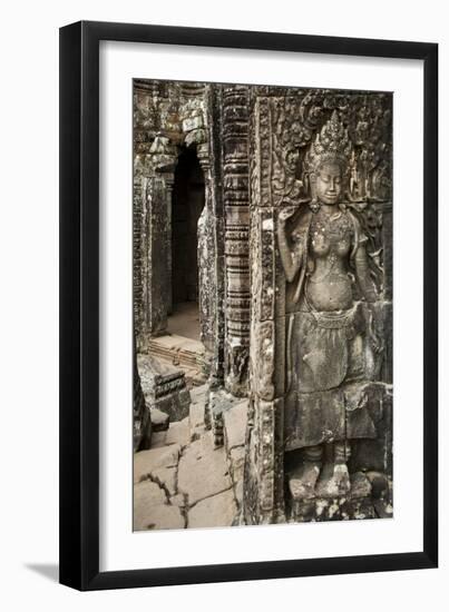 Stone Carving of Apsara at Angkor Wat, Cambodia-Paul Souders-Framed Photographic Print