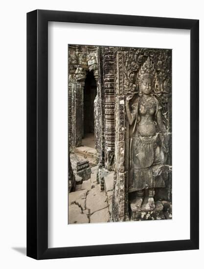 Stone Carving of Apsara at Angkor Wat, Cambodia-Paul Souders-Framed Photographic Print