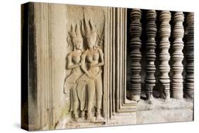 Stone Carvings at Angkor Wat, Cambodia-Paul Souders-Stretched Canvas