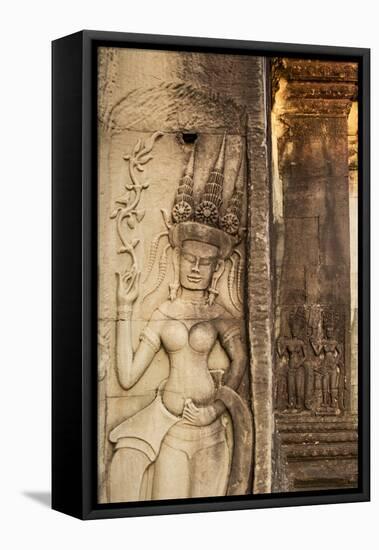 Stone Carvings at Angkor Wat, Cambodia-Paul Souders-Framed Stretched Canvas