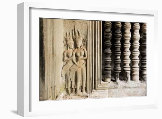 Stone Carvings at Angkor Wat, Cambodia-Paul Souders-Framed Photographic Print